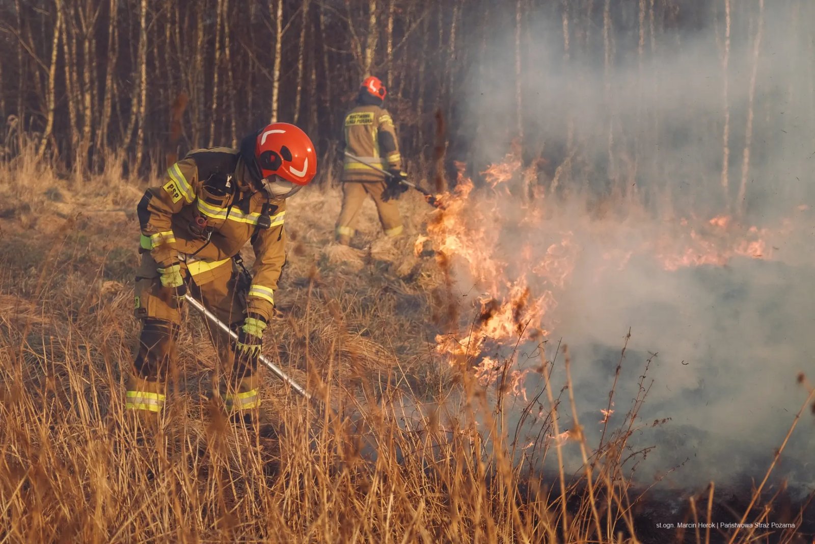 Vigili del fuoco in esercitazione con manichetta al campo di addestramento